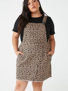 🔴 Forever 21+ Leopard Print Over-all Skirt – Tan and Black